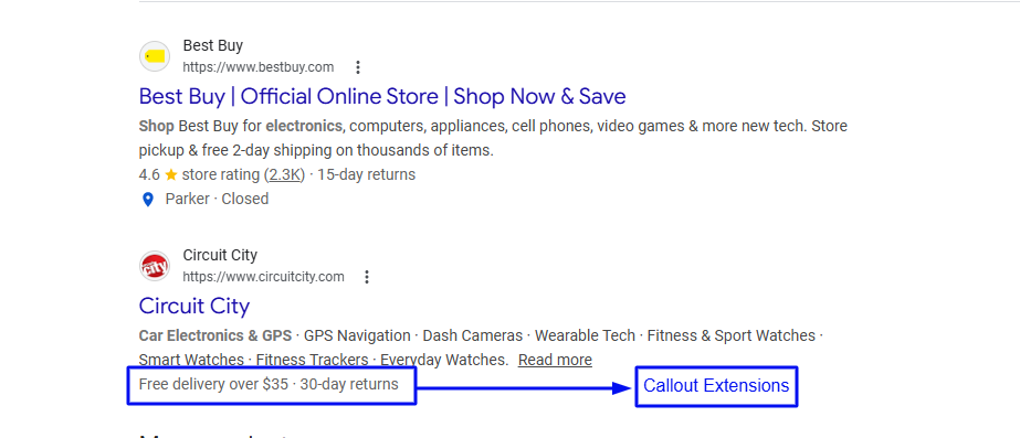 Callout google ads extension