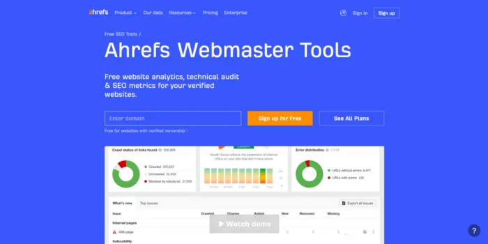 Ahrefs Webmaster Tools (Free Version)