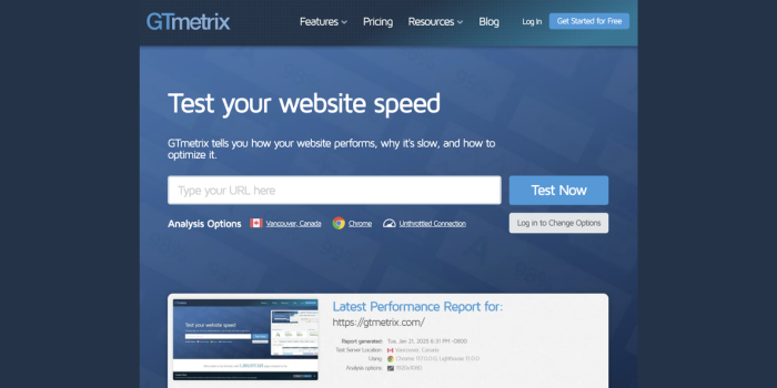 GTMetrix SEO Audit Tool